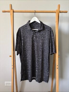 Bad Birdie Black Polo with White Micro Dot Print